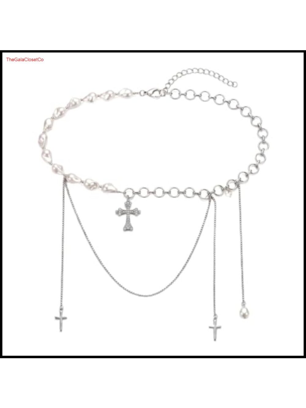 Rhinestone Cross Waist Chain Silver-Tone Body Jewelry Beach Festival Belt